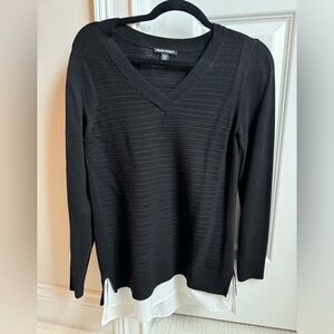 Black 3/4 V Neck Mock Sweater